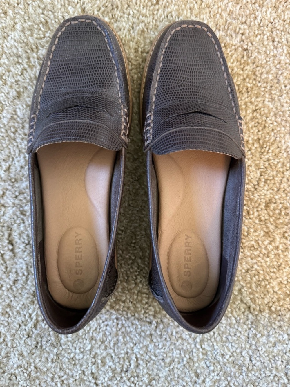 Sperry Brown Textured Leather Slip-On Loafers